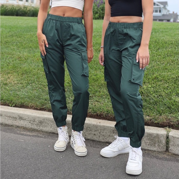 Pine Green Nylon Cargo Pants - Picture 2 of 3